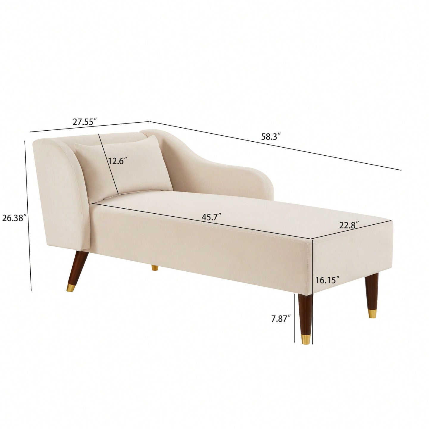 Elegant Beige Velvet Chaise Lounge Chair For Stylish Living Room Decor