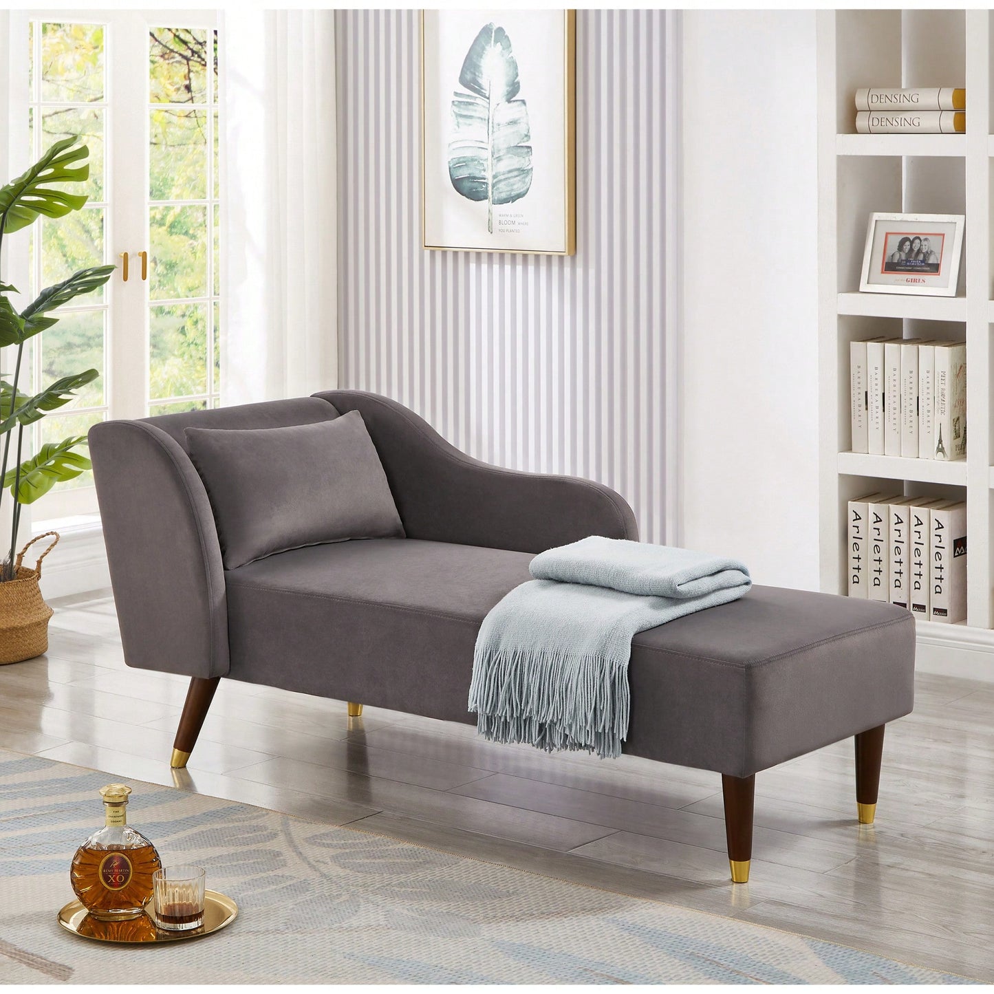 Elegant Beige Velvet Chaise Lounge Chair For Stylish Living Room Decor