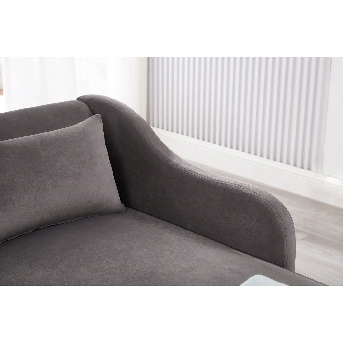Elegant Beige Velvet Chaise Lounge Chair For Stylish Living Room Decor