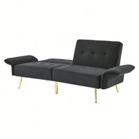 78 Inch Black Velvet Convertible Sofa Bed With Folded Armrests And Storage Bags For Small Spaces And Living Rooms