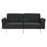 78 Inch Black Velvet Convertible Sofa Bed With Folded Armrests And Storage Bags For Small Spaces And Living Rooms