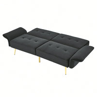 78 Inch Black Velvet Convertible Sofa Bed With Folded Armrests And Storage Bags For Small Spaces And Living Rooms