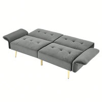 78 Inch Black Velvet Convertible Sofa Bed With Folded Armrests And Storage Bags For Small Spaces And Living Rooms