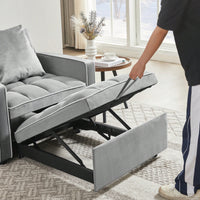 Versatile Grey Sofa Bed Chair With Adjustable Backrest For Modern Living Spaces, Folds Into Single Bed Or Recliner