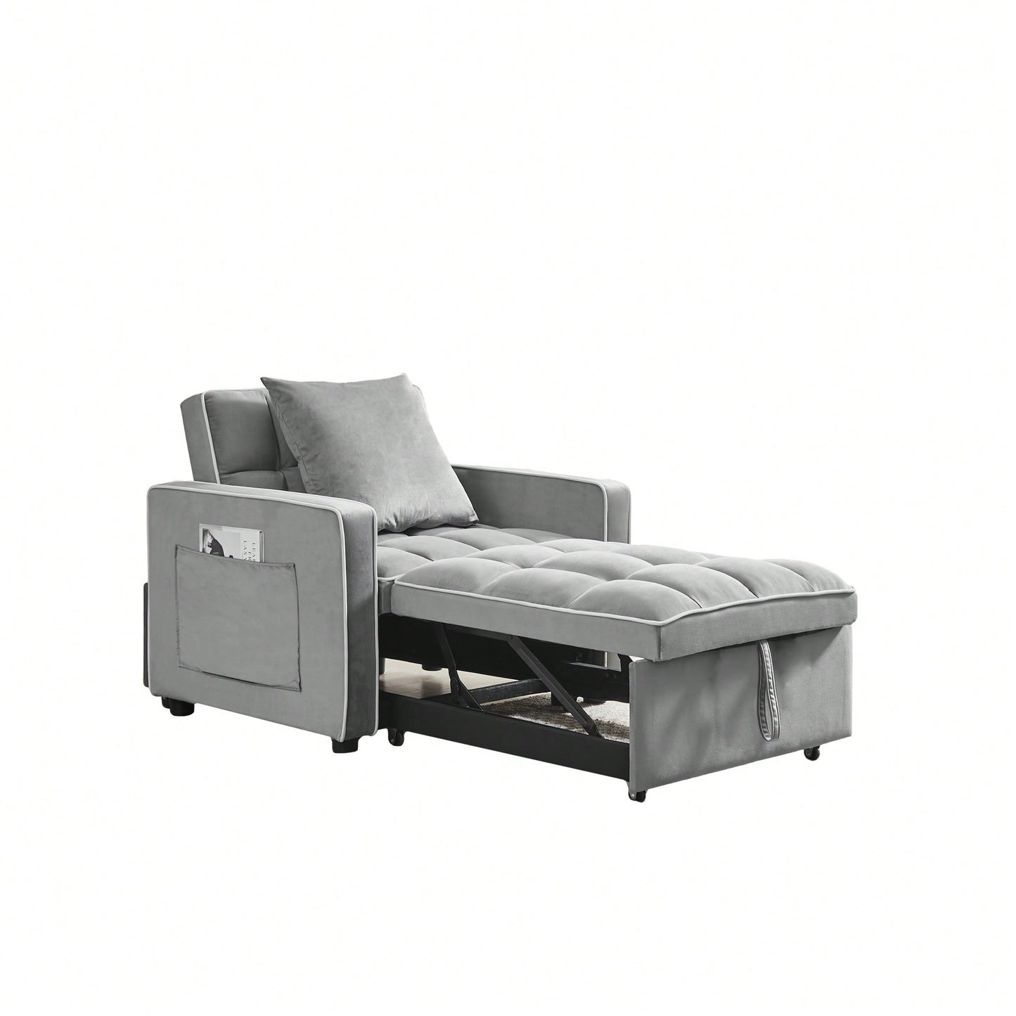 Versatile Grey Sofa Bed Chair With Adjustable Backrest For Modern Living Spaces, Folds Into Single Bed Or Recliner