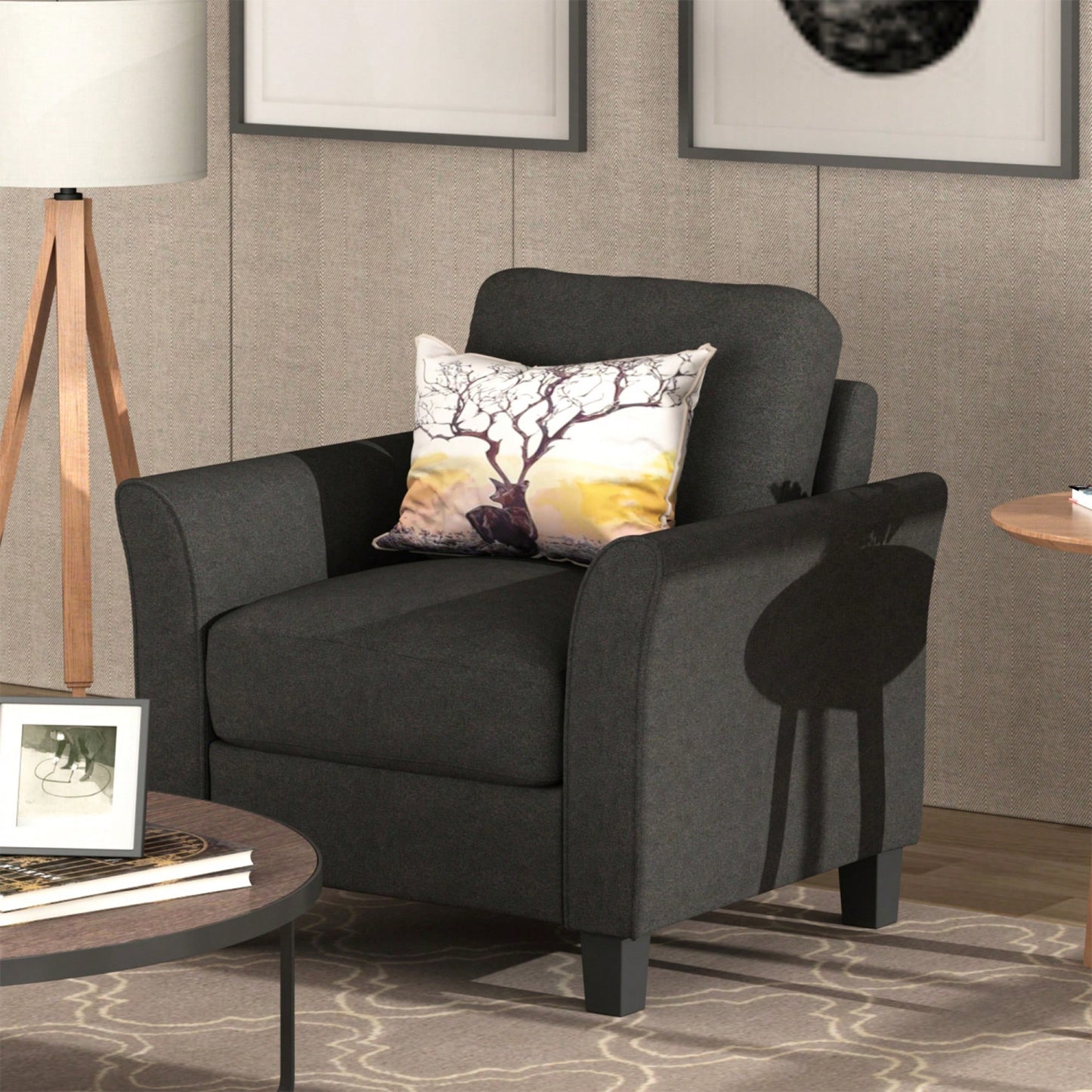 Stylish Gray Single Sofa With Armrests For Cozy Living Room Seating