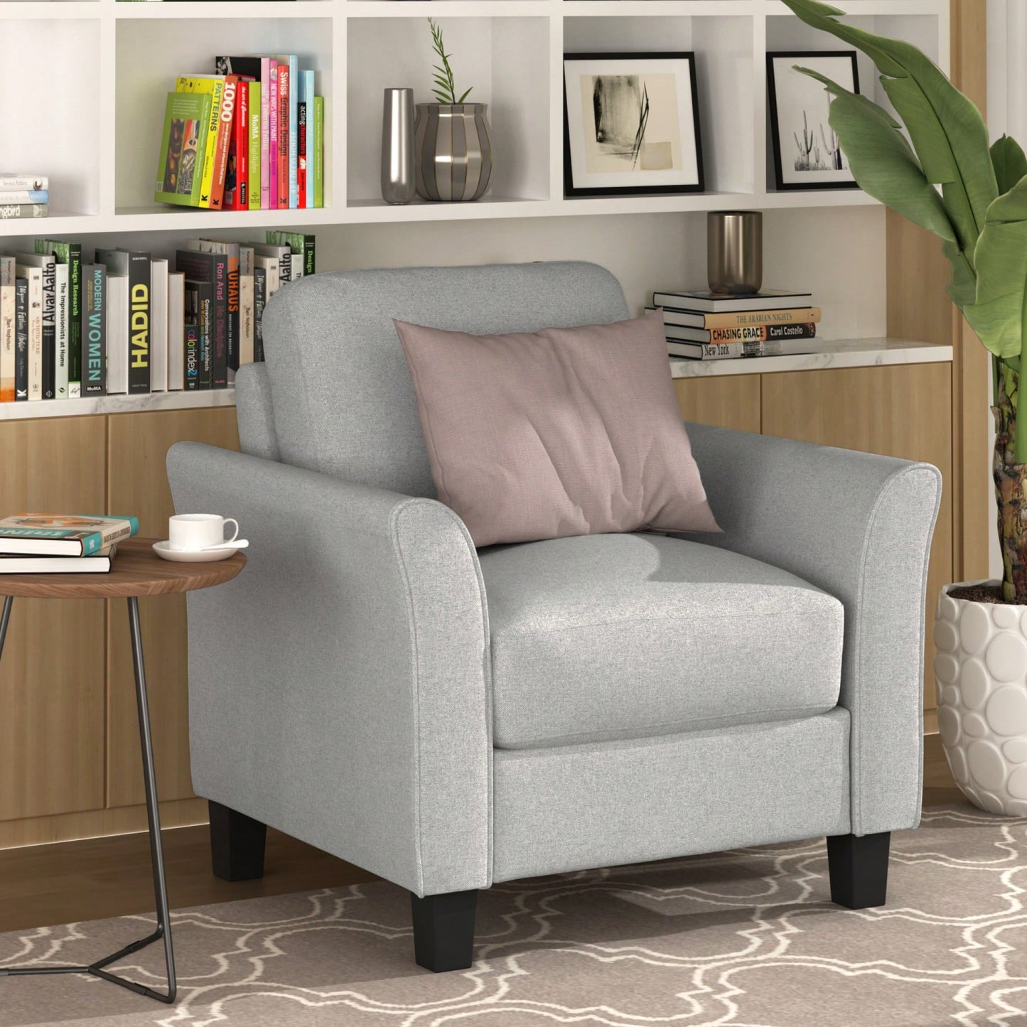 Stylish Gray Single Sofa With Armrests For Cozy Living Room Seating