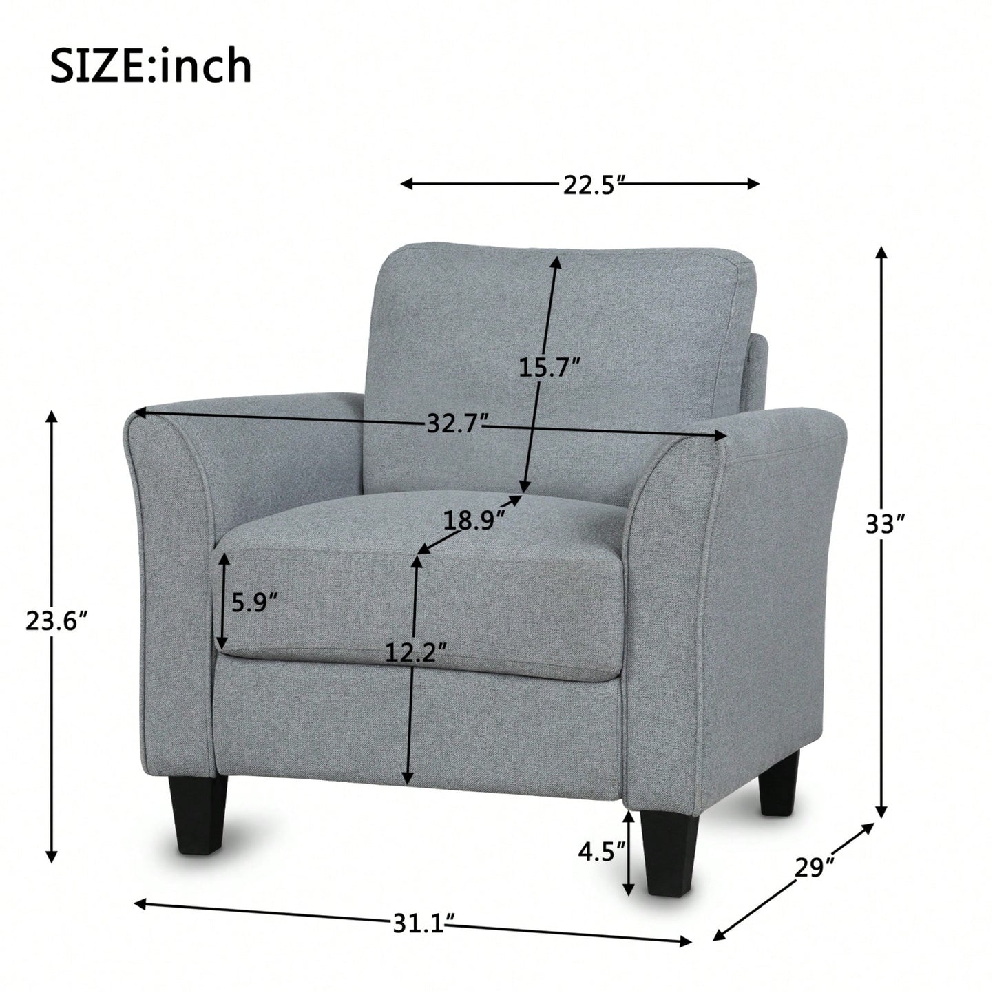 Stylish Gray Single Sofa With Armrests For Cozy Living Room Seating