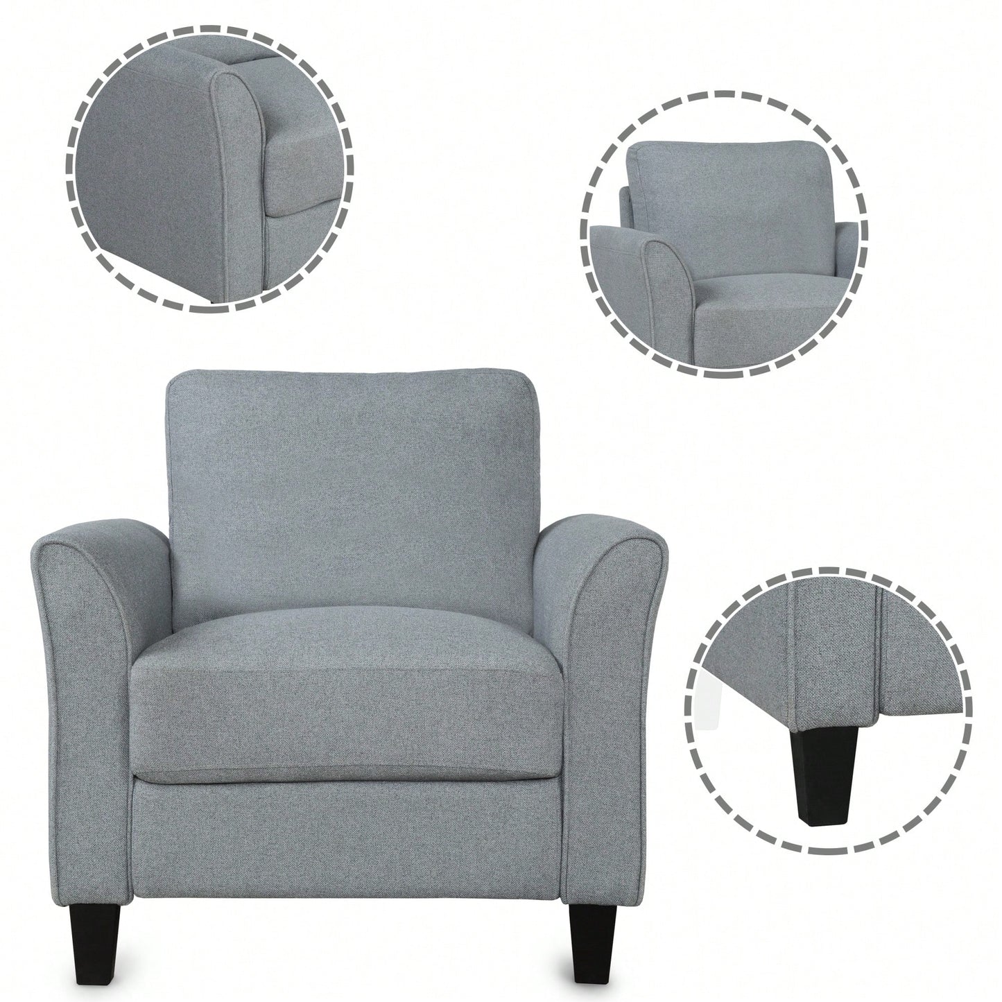 Stylish Gray Single Sofa With Armrests For Cozy Living Room Seating