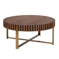 Round 31.5 Inch Modern Drum Coffee Table For Living Room With Sturdy Pedestal In Black