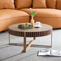 Round 31.5 Inch Modern Drum Coffee Table For Living Room With Sturdy Pedestal In Black