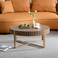 Round 31.5 Inch Modern Drum Coffee Table For Living Room With Sturdy Pedestal In Black