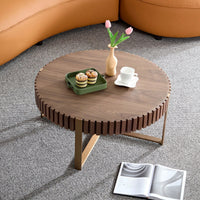 Round 31.5 Inch Modern Drum Coffee Table For Living Room With Sturdy Pedestal In Black