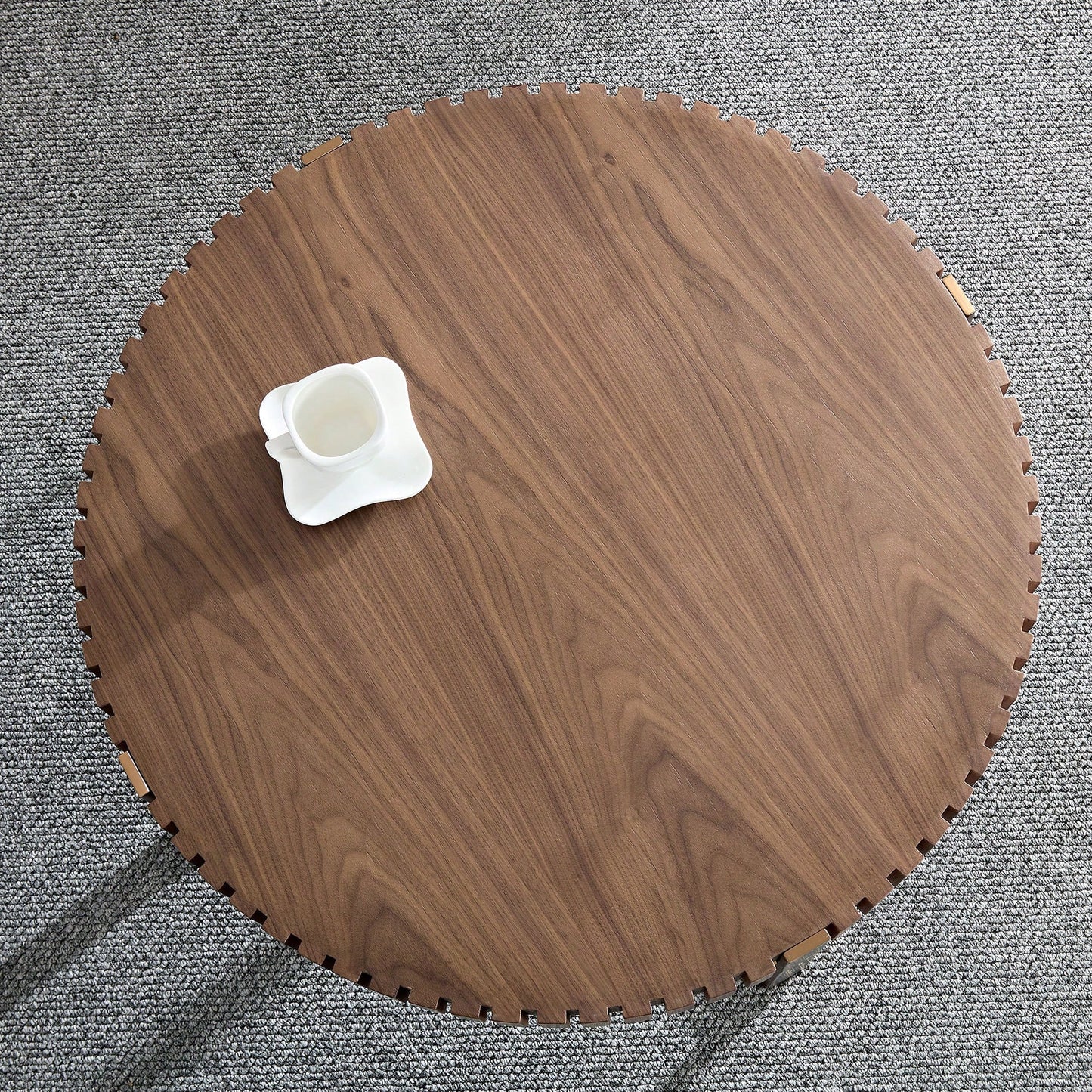 Round 31.5 Inch Modern Drum Coffee Table For Living Room With Sturdy Pedestal In Black