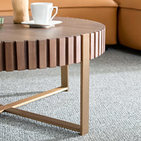 Round 31.5 Inch Modern Drum Coffee Table For Living Room With Sturdy Pedestal In Black