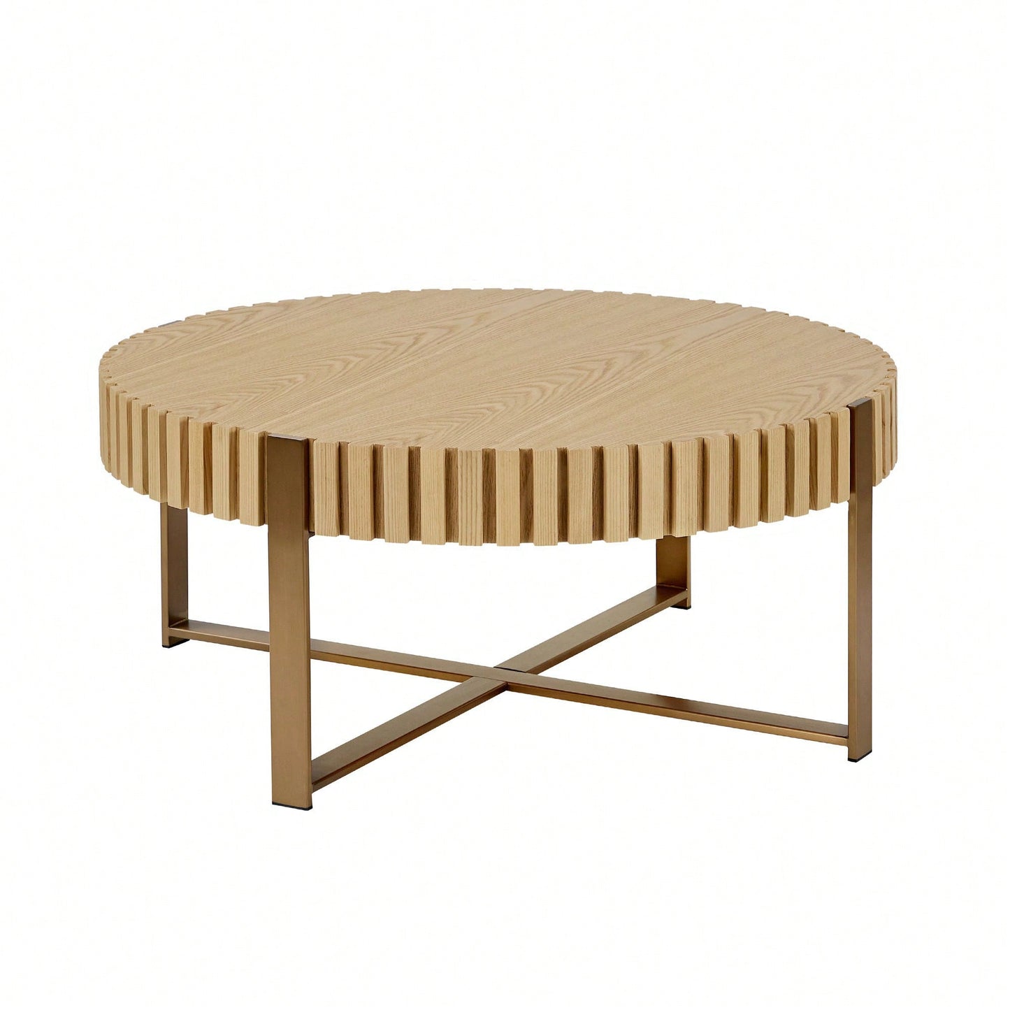 Round 31.5 Inch Modern Drum Coffee Table For Living Room With Sturdy Pedestal In Black