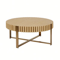 Round 31.5 Inch Modern Drum Coffee Table For Living Room With Sturdy Pedestal In Black