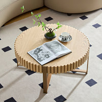 Round 31.5 Inch Modern Drum Coffee Table For Living Room With Sturdy Pedestal In Black