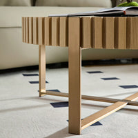 Round 31.5 Inch Modern Drum Coffee Table For Living Room With Sturdy Pedestal In Black