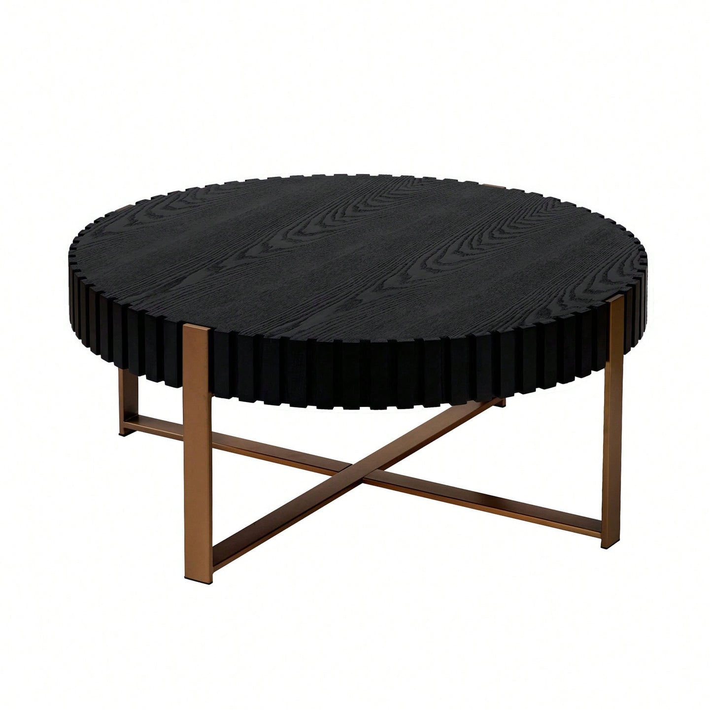 Round 31.5 Inch Modern Drum Coffee Table For Living Room With Sturdy Pedestal In Black