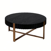 Round 31.5 Inch Modern Drum Coffee Table For Living Room With Sturdy Pedestal In Black
