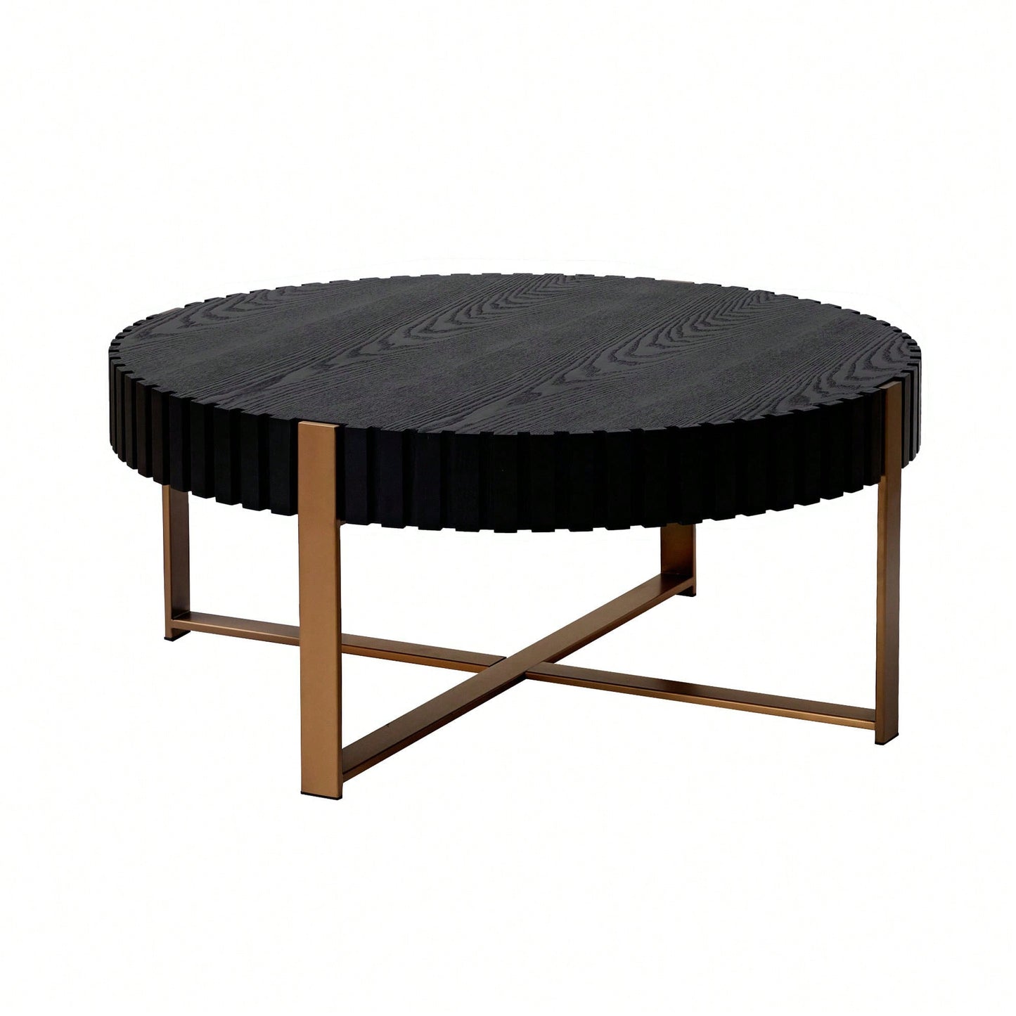 Round 31.5 Inch Modern Drum Coffee Table For Living Room With Sturdy Pedestal In Black