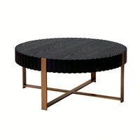 Round 31.5 Inch Modern Drum Coffee Table For Living Room With Sturdy Pedestal In Black