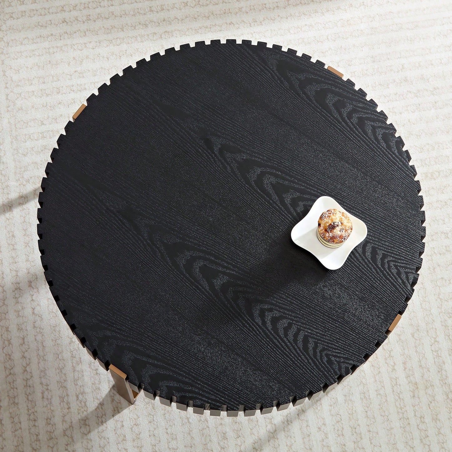 Round 31.5 Inch Modern Drum Coffee Table For Living Room With Sturdy Pedestal In Black