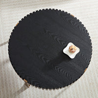 Round 31.5 Inch Modern Drum Coffee Table For Living Room With Sturdy Pedestal In Black