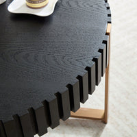Round 31.5 Inch Modern Drum Coffee Table For Living Room With Sturdy Pedestal In Black