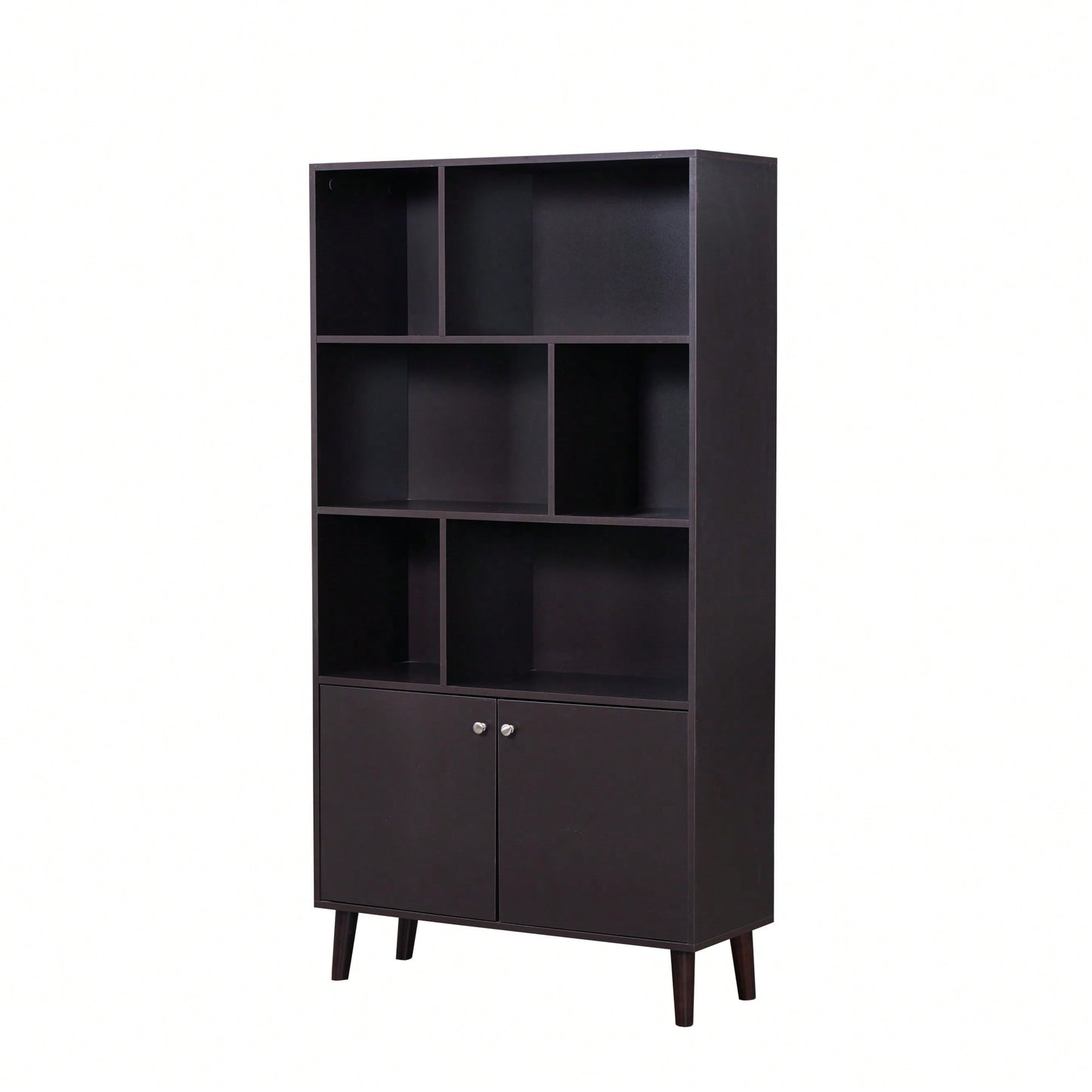 67 Inch Tall 3-Tier Bookcase With Doors For Stylish Storage And Organization In Coffee Finish