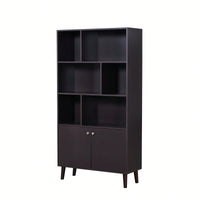 67 Inch Tall 3-Tier Bookcase With Doors For Stylish Storage And Organization In Coffee Finish