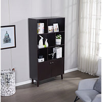 67 Inch Tall 3-Tier Bookcase With Doors For Stylish Storage And Organization In Coffee Finish