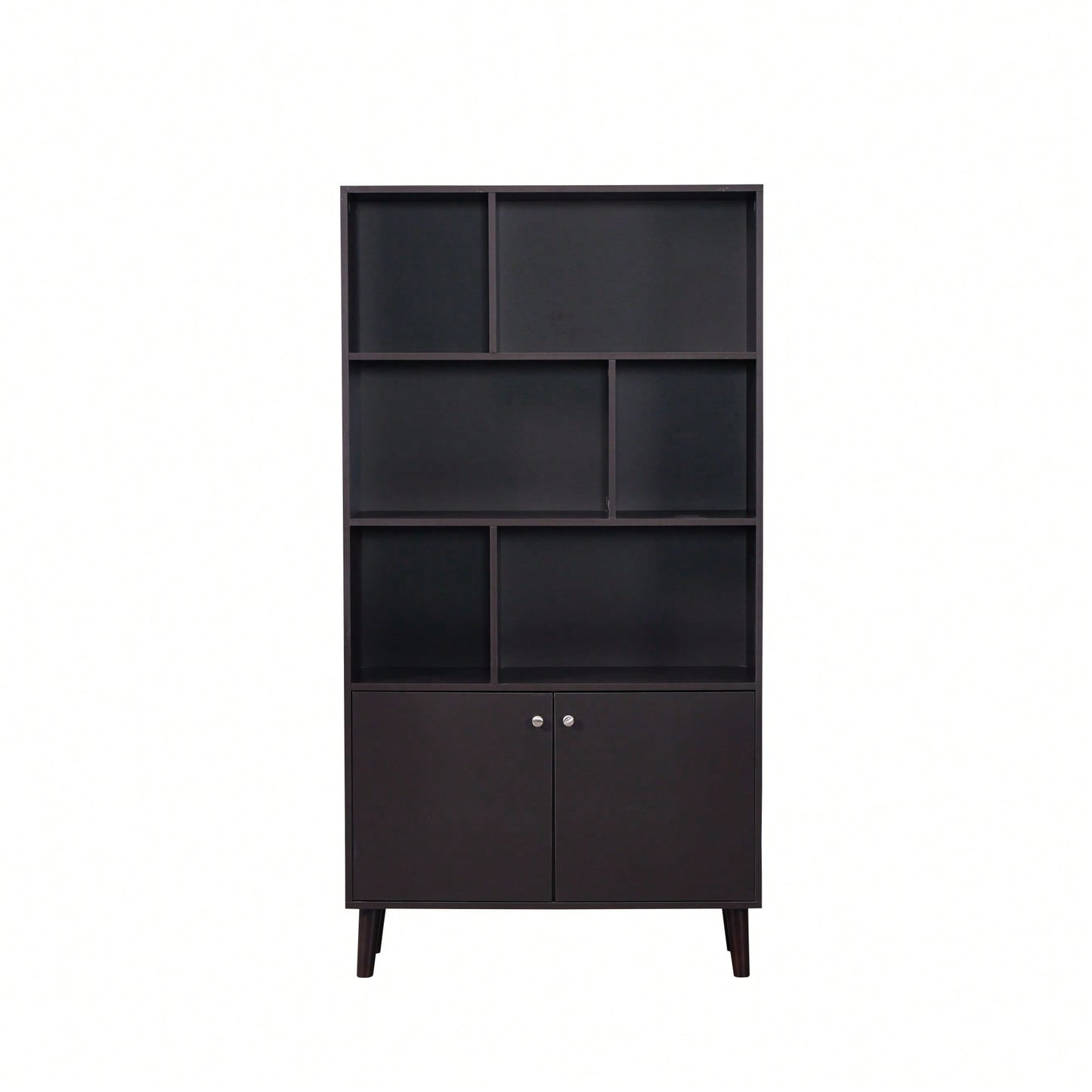 67 Inch Tall 3-Tier Bookcase With Doors For Stylish Storage And Organization In Coffee Finish