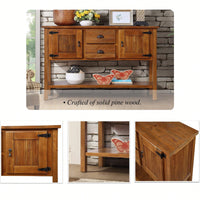 48 Inch Retro Solid Wood Sideboard Console Table With Two Drawers Cabinets And Bottom Shelf For Living Room Kitchen Dining Room Storage