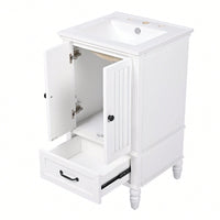 20 Inch White Bathroom Vanity With Sink And Storage Cabinet, Two Door Design, Adjustable Foot Pads And Drawer, Modern Bathroom Furniture