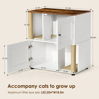 Double Cat Litter Box Enclosure With Shelf For Two Cats Stylish White And Vintage Design