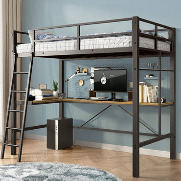 Loft Bed With U Shaped Desk For Space-Saving Home Office And Bedroom Organization