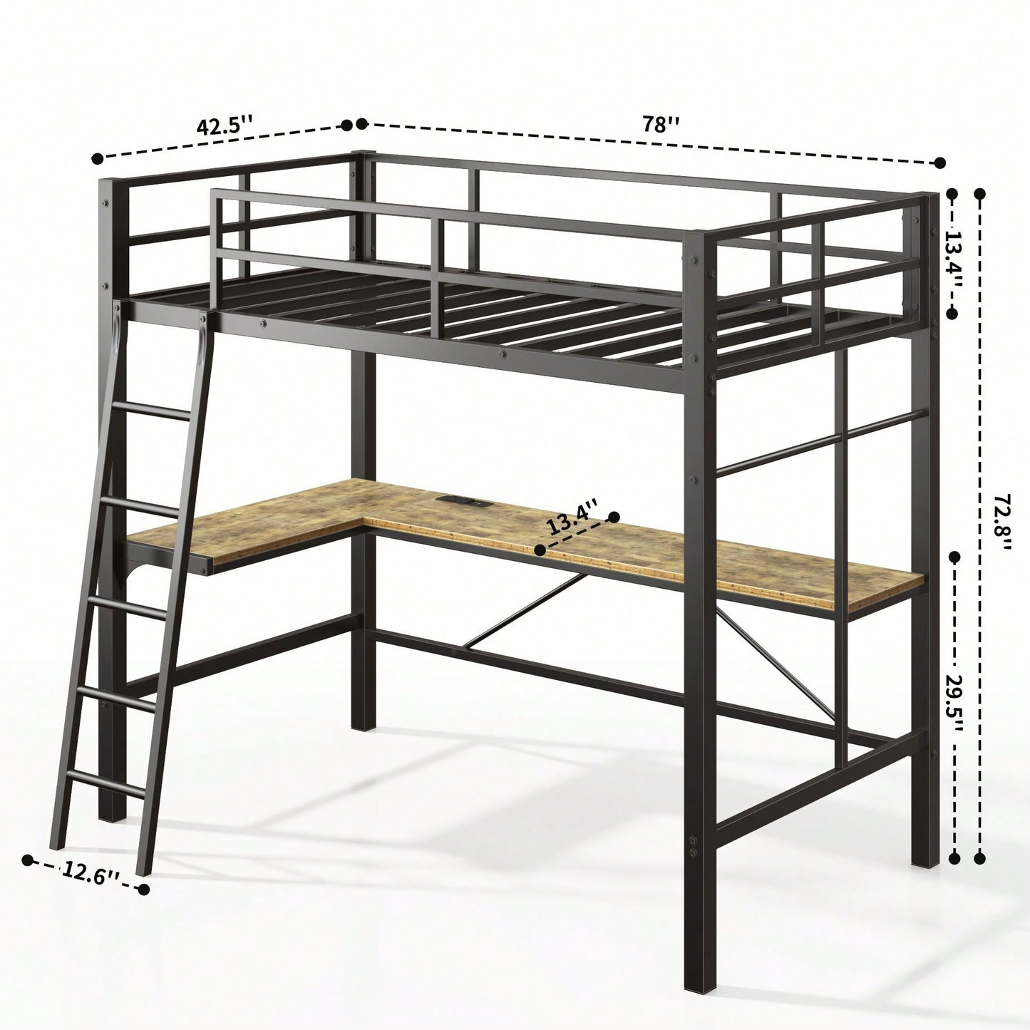 Loft Bed With U Shaped Desk For Space-Saving Home Office And Bedroom Organization