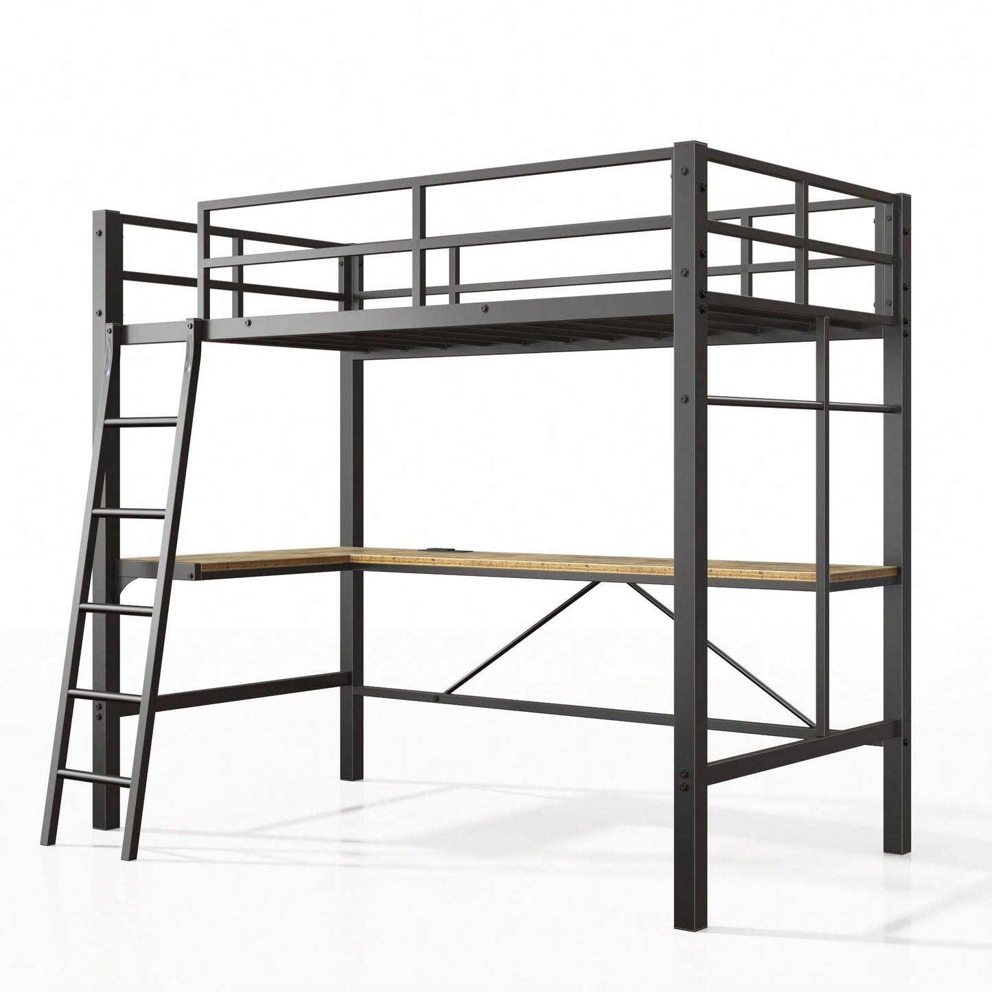Loft Bed With U Shaped Desk For Space-Saving Home Office And Bedroom Organization