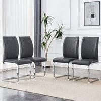 Elegant Dark Gray PU Dining Chairs Set Of 4 With High Resilience And Arched Metal Silver Legs