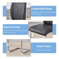 Elegant Dark Gray PU Dining Chairs Set Of 4 With High Resilience And Arched Metal Silver Legs