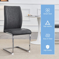 Elegant Dark Gray PU Dining Chairs Set Of 4 With High Resilience And Arched Metal Silver Legs