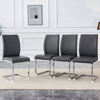 Elegant Dark Gray PU Dining Chairs Set Of 4 With High Resilience And Arched Metal Silver Legs