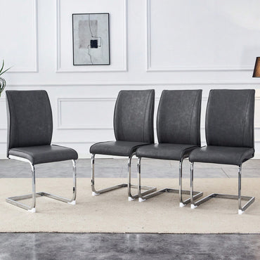 Elegant Dark Gray PU Dining Chairs Set Of 4 With High Resilience And Arched Metal Silver Legs