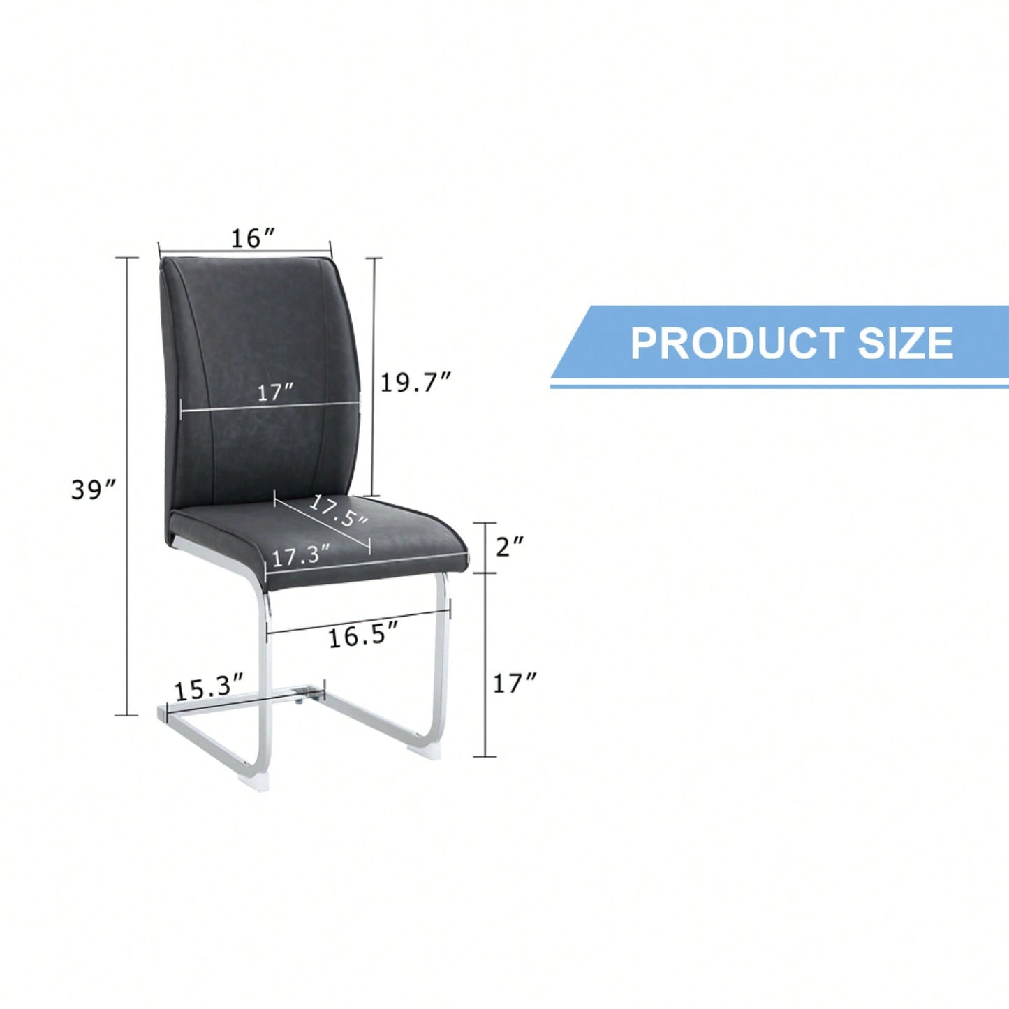 Elegant Dark Gray PU Dining Chairs Set Of 4 With High Resilience And Arched Metal Silver Legs