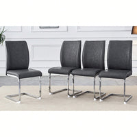 Elegant Dark Gray PU Dining Chairs Set Of 4 With High Resilience And Arched Metal Silver Legs
