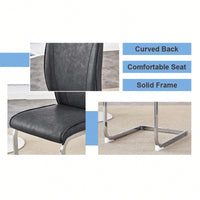 Elegant Dark Gray PU Dining Chairs Set Of 4 With High Resilience And Arched Metal Silver Legs