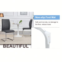 Elegant Dark Gray PU Dining Chairs Set Of 4 With High Resilience And Arched Metal Silver Legs