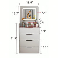 Compact 3 In 1 Makeup Vanity Desk With Flip Top Mirror And Glass Desktop, Features 3 Drawers And Cushioned Stool For Bedroom Dressing Table